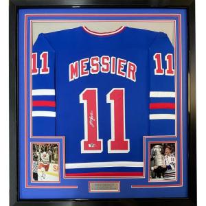 imageFramed Facsimile Autographed Mark Messier 35x39 New York Blue Reprint Laser Auto Hockey Jersey