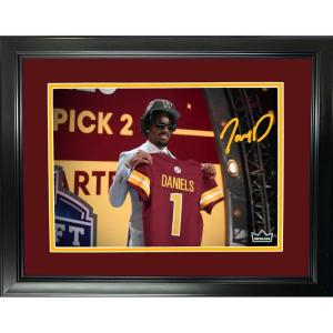 imageFramed Jayden Daniels Draft Facsimile Laser Engraved Signature Auto Washington Commanders 11x14Football Photo HOFSM Holo