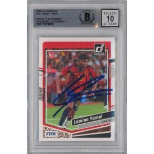 imageGraded 2023 Panini Donruss Lamine Yamal 54 Signed Rookie RC Soccer Card Beckett BAS BGS Auto 10