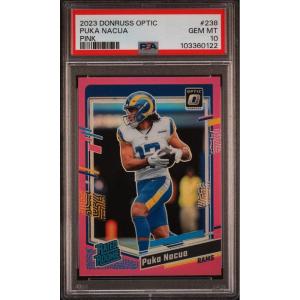 imageGraded 2023 Panini Donruss Optic Puka Nacua 238 Pink Rookie RC Football Card PSA 10 Gem Mint