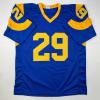 imageFacsimile Autographed Eric Dickerson Los Angeles LA Royal Blue Retro Reprint Laser Auto Football Jersey Size Mens XL