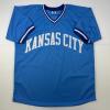imageFacsimile Autographed George Brett Kansas City Blue Reprint Laser Auto Baseball Jersey Size Mens XL