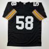 imageFacsimile Autographed Jack Lambert Pittsburgh Black Reprint Laser Auto Football Jersey Size Mens XL