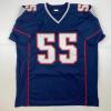 imageFacsimile Autographed Junior Seau New England Blue Reprint Laser Auto Football Jersey Size Mens XL