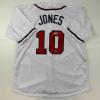 imageFacsimile Autographed Chipper Jones Atlanta White Reprint Laser Auto Baseball Jersey Size Mens XL