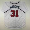 imageFacsimile Autographed Greg Maddux Atlanta White Reprint Laser Auto Baseball Jersey Size Mens XL