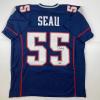 imageFacsimile Autographed Junior Seau New England Blue Reprint Laser Auto Football Jersey Size Mens XL