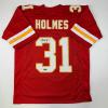 imageFacsimile Autographed Priest Holmes Kansas City Red Reprint Laser Auto Football Jersey Size Mens XL