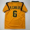 imageFacsimile Autographed Roberto Carlos Brazil Yellow World Cup Reprint Laser Auto Soccer Jersey Size Mens XL