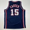 imageFacsimile Autographed Vince Carter New Jersey NJ Blue Reprint Laser Auto Basketball Jersey Size Mens XL