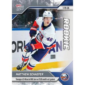 image2025 Topps Now Matthew Schaefer 95 Youngest Dman in NHL Lore With Back to Back multi assist games New York Islanders Rookie RC Hockey Card