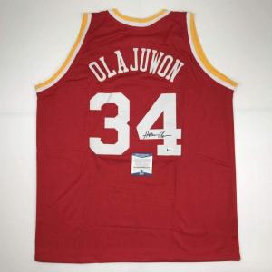 imageAutographedSigned Hakeem Olajuwon Houston Red Basketball Jersey Beckett BAS COA