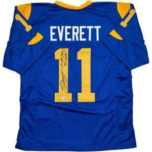 imageAutographedSigned Jim Everett 2x Passing TD Leader Los Angeles LA Blue Football Jersey Beckett BAS COA