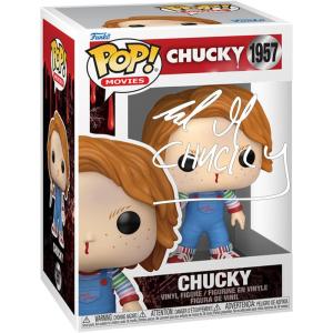 imageBrad Dourif Chucky 1957 Bloody Nose Facsimile Signed Reprint Laser Autographed Funko POP Movies Bride of Chucky Figurine with Protector Case