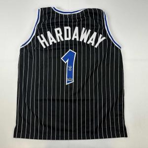 imageFacsimile Autographed Anfernee Penny Hardaway Orlando Black Pinstripe Reprint Laser Auto Basketball Jersey Size Mens XL