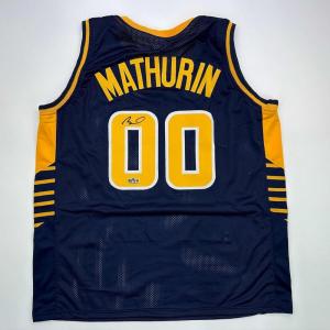 imageFacsimile Autographed Bennedict Mathurin Indiana Blue Reprint Laser Auto Basketball Jersey Size Mens XL
