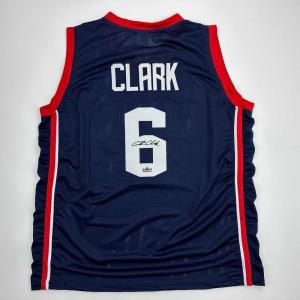 imageFacsimile Autographed Caitlin Clark United States Team USA Blue FIBA U19 Reprint Laser Auto Basketball Jersey Size Mens XL