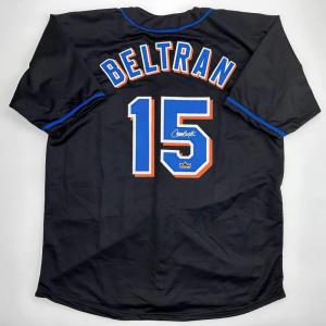 imageFacsimile Autographed Carlos Beltran New York Black Reprint Laser Auto Baseball Jersey Size Mens XL