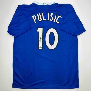 imageFacsimile Autographed Christian Pulisic Chelsea FC Blue Reprint Laser Auto Soccer Jersey Size Mens XL