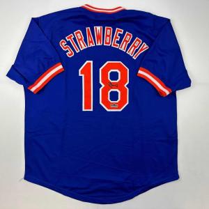 imageFacsimile Autographed Darryl Strawberry New York Blue Reprint Laser Auto Baseball Jersey Size Mens XL