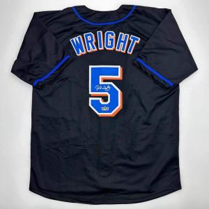 imageFacsimile Autographed David Wright New York Black Reprint Laser Auto Baseball Jersey Size Mens XL