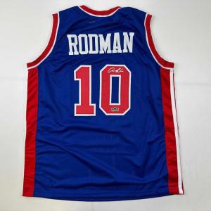 imageFacsimile Autographed Dennis Rodman Detroit Blue Reprint Laser Auto Basketball Jersey Size Mens XL