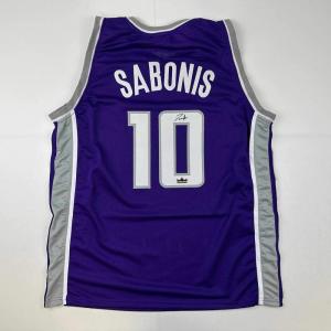 imageFacsimile Autographed Domantas Sabonis Sacramento Purple Reprint Laser Auto Basketball Jersey Size Mens XL