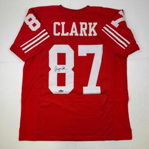 imageFacsimile Autographed Dwight Clark San Francisco Red Reprint Laser Auto Football Jersey Size Mens XL