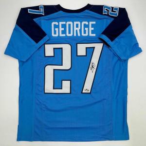 imageFacsimile Autographed Eddie George Tennessee Blue Reprint Laser Auto Football Jersey Size Mens XL