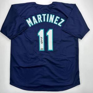 imageFacsimile Autographed Edgar Martinez Seattle Blue Reprint Laser Auto Baseball Jersey Size Mens XL