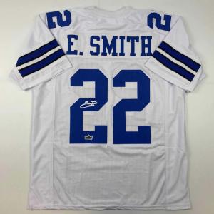 imageFacsimile Autographed Emmitt Smith Dallas White Reprint Laser Auto Football Jersey Size Mens XL