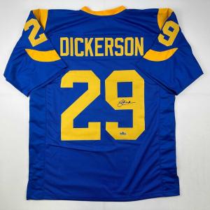 imageFacsimile Autographed Eric Dickerson Los Angeles LA Royal Blue Retro Reprint Laser Auto Football Jersey Size Mens XL