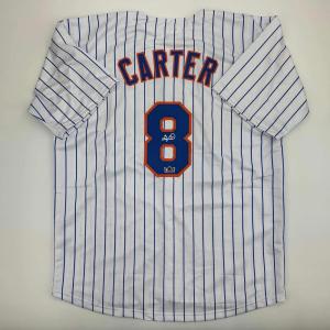 imageFacsimile Autographed Gary Carter New York Pinstripe Reprint Laser Auto Baseball Jersey Size Mens XL