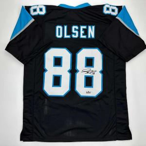 imageFacsimile Autographed Greg Olsen Carolina Black Reprint Laser Auto Football Jersey Size Mens XL