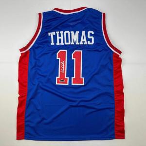 imageFacsimile Autographed Isiah Thomas Detroit Blue Reprint Laser Auto Basketball Jersey Size Mens XL