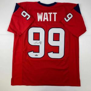 imageFacsimile Autographed JJ JJ Watt Houston Red Reprint Laser Auto Football Jersey Size Mens XL