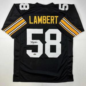 imageFacsimile Autographed Jack Lambert Pittsburgh Black Reprint Laser Auto Football Jersey Size Mens XL
