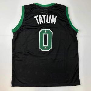 imageFacsimile Autographed Jayson Tatum Boston Black Reprint Laser Auto Basketball Jersey Size Mens XL
