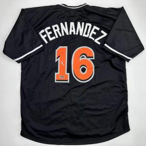 imageFacsimile Autographed Jose Fernandez Miami Black Reprint Laser Auto Baseball Jersey Size Mens XL