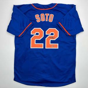 imageFacsimile Autographed Juan Soto New York Blue Reprint Laser Auto Baseball Jersey Size Mens XL