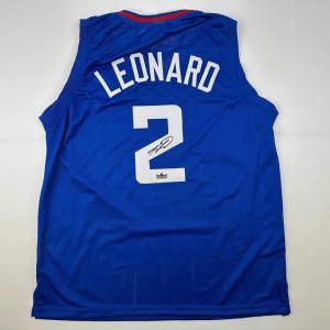 imageFacsimile Autographed Kawhi Leonard Los Angeles LA Blue Reprint Laser Auto Basketball Jersey Size Mens XL