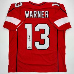 imageFacsimile Autographed Kurt Warner Arizona Red Reprint Laser Auto Football Jersey Size Mens XL