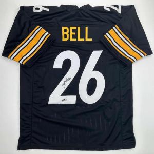 imageFacsimile Autographed LeVeon LeVeon Bell Pittsburgh Black Reprint Laser Auto Football Jersey Size Mens XL