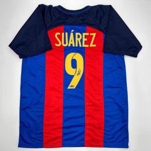 imageFacsimile Autographed Luis Suarez FC Barcelona BlueRed Reprint Laser Auto Soccer Jersey Size Mens XL