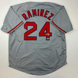 imageFacsimile Autographed Manny Ramirez Boston Grey Reprint Laser Auto Baseball Jersey Size Mens XL