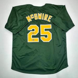 imageFacsimile Autographed Mark McGwire Oakland Green Reprint Laser Auto Baseball Jersey Size Mens XL