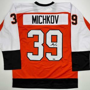 imageFacsimile Autographed Matvei Michkov Philadelphia Orange Reprint Laser Auto Hockey Jersey Size Mens XL