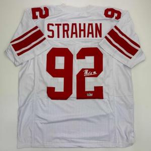 imageFacsimile Autographed Michael Strahan New York White Reprint Laser Auto Football Jersey Size Mens XL