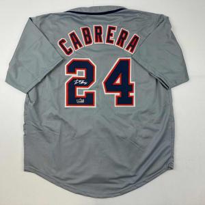 imageFacsimile Autographed Miguel Cabrera Detroit Grey Reprint Laser Auto Baseball Jersey Size Mens XL