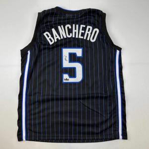 imageFacsimile Autographed Paolo Banchero Orlando Black Pinstripe Reprint Laser Auto Basketball Jersey Size Mens XL